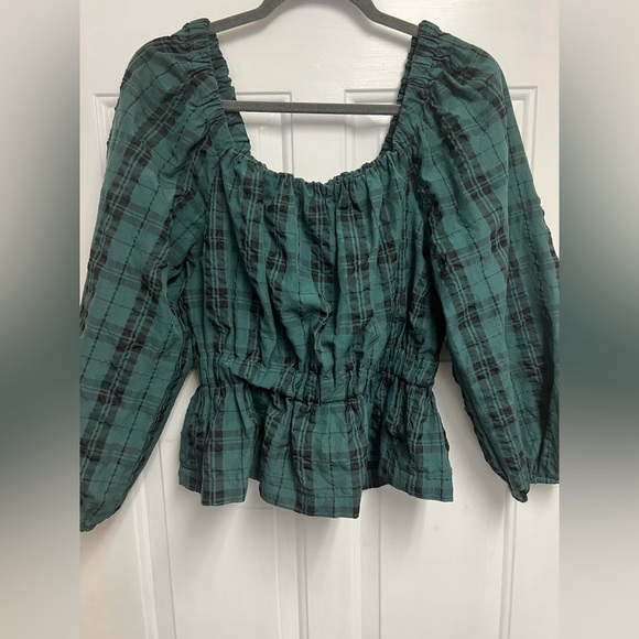 TANYA TAYLOR Georgetta Plaid Peasant Top Size Small - Picture 3 of 10